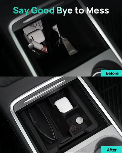 Miniatura 4 de HALOBLK Bandeja organizadora de consola central, diseño extraíble de dos niveles compatible con Tesla Model 3 (2021-2023) Modelo Y (2021-2024)