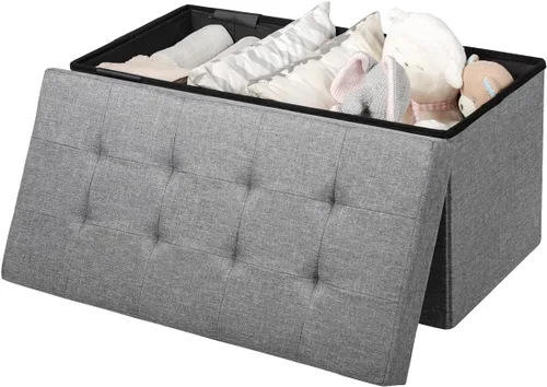 Miniatura 10 de Banco otomano plegable de almacenamiento, reposapiés de tela con contenedores de almacenamiento extraíbles y asiento acolchado, caja organizadora