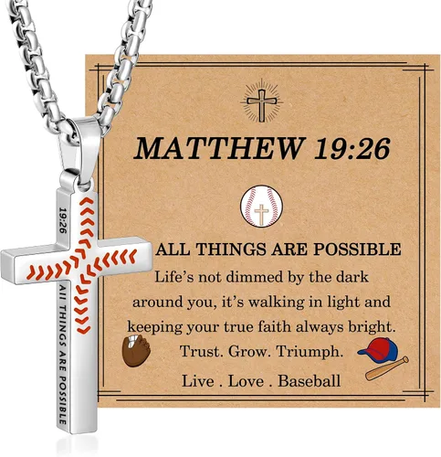Miniatura 7 de Regalos de Pascua para niños y adolescentes, collares de cruz de béisbol para niños y hombres, de acero inoxidable que no destiñe, collar