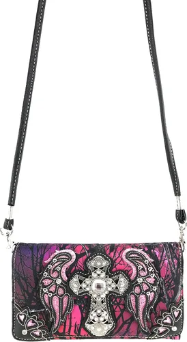Miniatura 3 de Zelris Camouflage Shine Glow Cross Wings - Cartera cruzada de tres pliegues para mujer