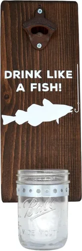 Miniatura 2 de Abrebotellas de cerveza Beber Like A Fish - Abridor de botellas hecho a mano montado en la pared con tapa Catcher - Regalo de cerveza para él o ella