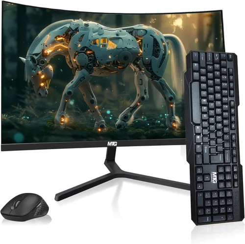 MTG - Monitor curvo de 27 pulgadas, pantalla Full HD 1080P sin marco, audio HDMI DP USB, desenfoque de bajo movimiento, montaje VESA, combo de