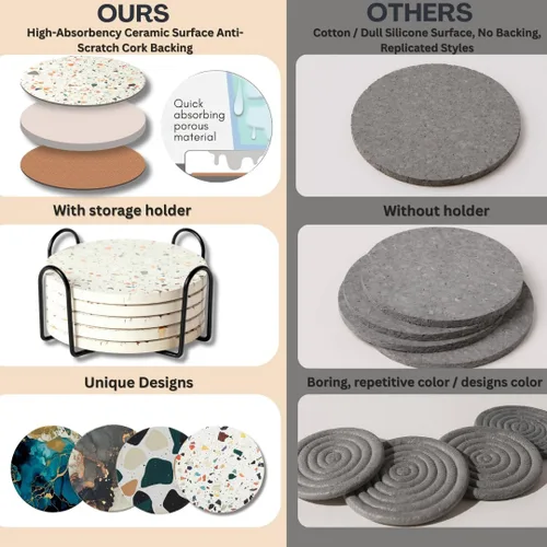 Miniatura 10 de Juego de 6 posavasos absorbentes de cerámica con soporte, posavasos de mármol para mesa de café, posavasos absorbentes de agua (porcelana)