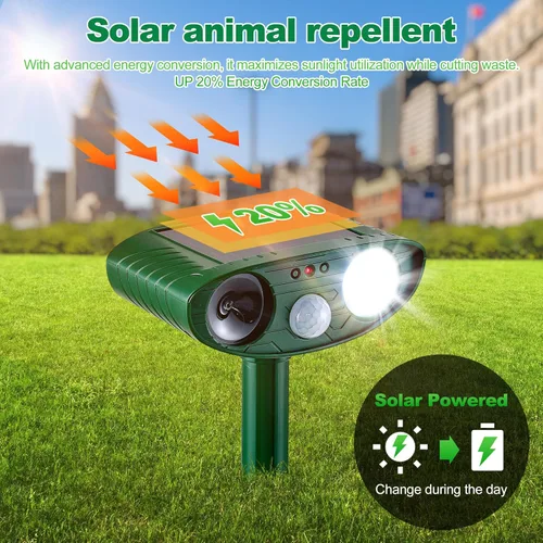 Miniatura 3 de Paquete de 4 repelentes solares de animales para mapaches, ciervos y ardillas, luz ultrasónica y estroboscópica, disuasorio al aire libre
