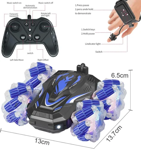 Miniatura 5 de Nuevo coche acrobático RC con detección de gestos con luces y música, coche de control remoto por gesto de mano que gira 360° controlado por ambos