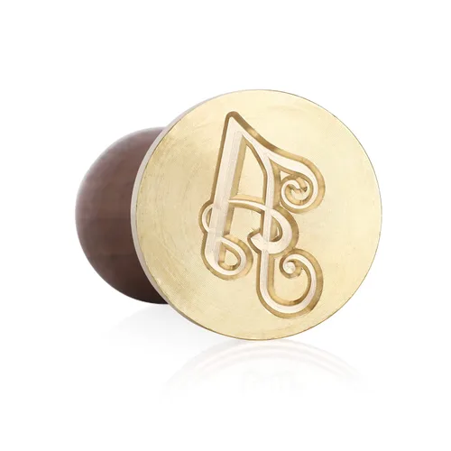 Miniatura 2 de Sello de cera Mceal, sello de latón con mango de madera, sello grande de 30 mm, letra A caligráfica