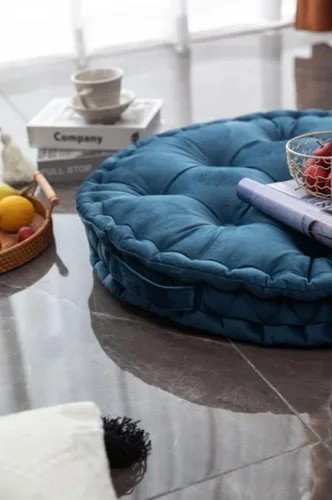 Miniatura 7 de MOJUN Almohada redonda de meditación, almohadas grandes para adultos, almohada redonda gruesa de terciopelo holandés con asa para yoga, sala de Azul