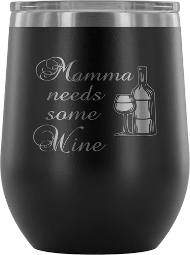 Miniatura 10 de Con aislamiento vaso de vino con tapa – Mamma necesita algo de vino – 12 oz vasos de vino de acero inoxidable de vidrio – doble pared aislado al