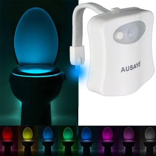AUSAYE Luz Nocturna para Inodoro, Lámpara con Sensor de Movimiento, 8 Colores Cambiantes LED, Luz Nocturna para Taza de Inodoro - Divertidos y
