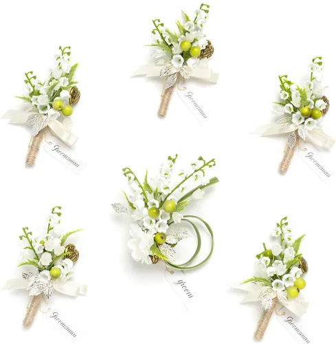 Miniatura 40 de Ling's Moment Boutonniere para Hombres Boda, Juego de 6, Novio y Padrinos Boutonniere para Boda Regreso a Casa Halloween Ceremonia Aniversario, Cena