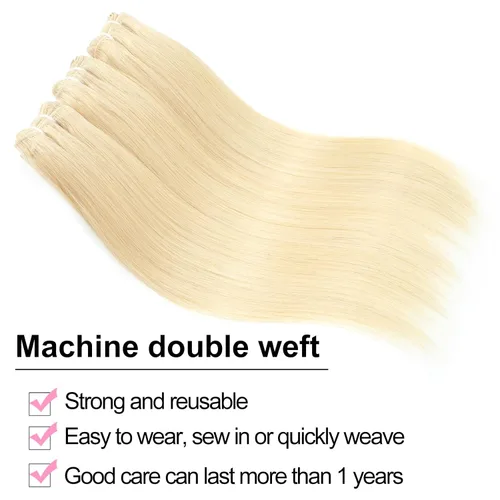Miniatura 3 de 613 paquetes de cabello humano de 10 pulgadas, grado 12A, 100% sin procesar, rubio virgen brasileño 613, extensiones de cabello humano para mujeres