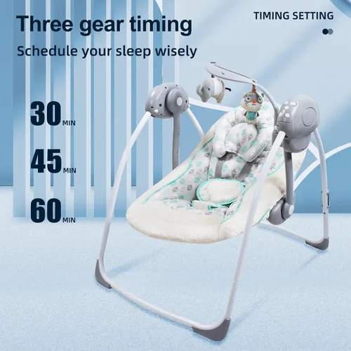 Miniatura 3 de Cómodo columpio portátil para bebé, cómoda mecedora con música relajante, plegable, diseño biónico, se pliega fácilmente, barra de juguetes