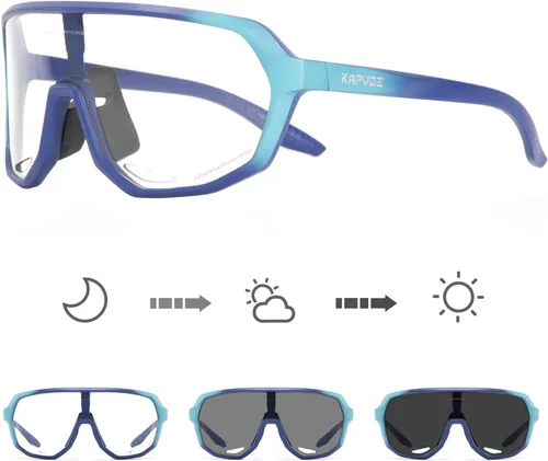 Miniatura 13 de KAPVOE Gafas de ciclismo fotocromáticas para hombres y mujeres, gafas de sol de bicicleta de montaña, gafas deportivas con protección UV Azul Negro