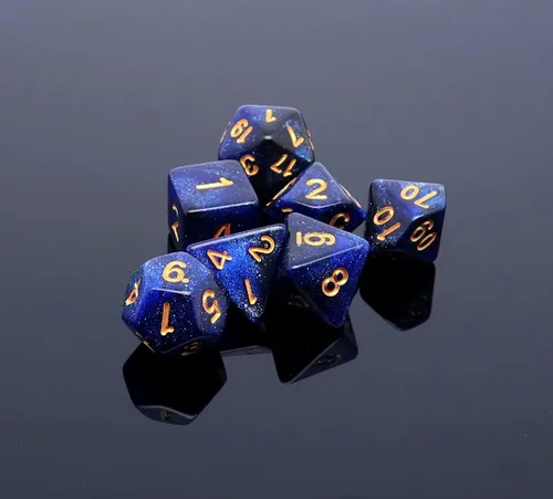 Miniatura 2 de DND - Juego de dados de nebulosa negra mezcla azul oscuro para Dungeon and Dragons D&D RPG juegos de rol, 7 dados poliédricos con bolsa de dados