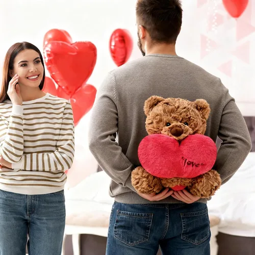 Miniatura 2 de Ditucu Love Bunny - Peluche de conejo con soporte de corazón rojo de 9.8 pulgadas, lindo conejo de peluche suave, juguetes románticos y dulces
