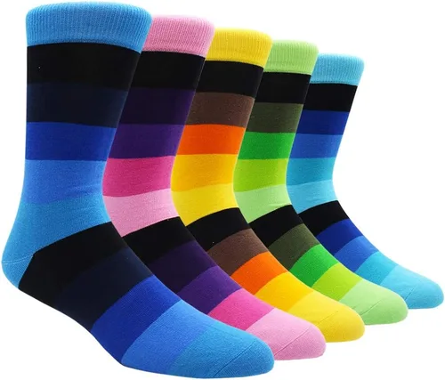 Miniatura 19 de TOEJYJ Calcetines de vestir divertidos para hombre, paquete de calcetines casuales divertidos, coloridos calcetines de algodón a rayas, talla 10-13