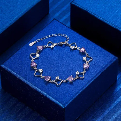 Miniatura 3 de EleQueen Pulsera de tenis de plata de ley 925 con circonita cúbica y corazón del océano inspirado en el Titánico para mujer, extensor de 7.2