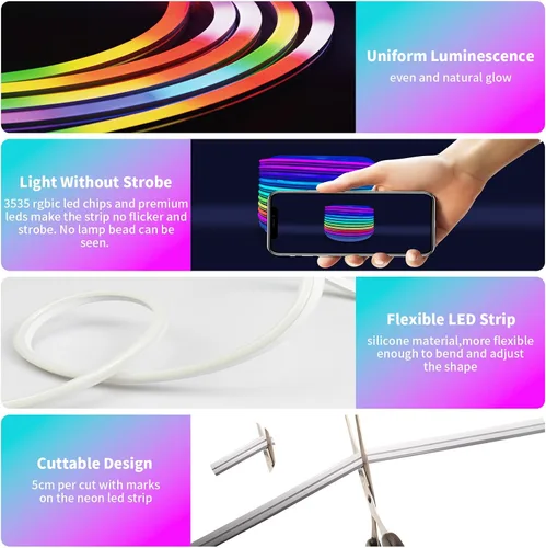 Miniatura 2 de Tira de luces LED RGBIC de 26 pies, luces LED con control remoto RF y aplicación, flexible, impermeable IP67 para exteriores, sincronización