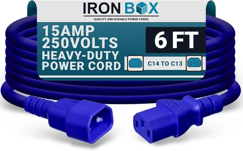 Miniatura 65 de IronBox Electric - Cable de Alimentación C14 a C13 de Servicio Pesado, 15A, 250V, Cable de Extensión para Computadora 14/3 AWG - Cables