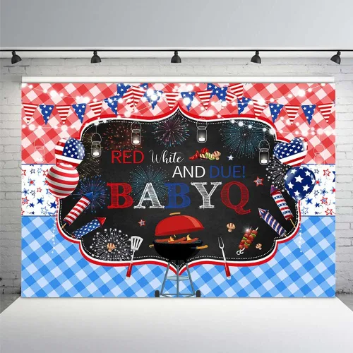MEHOFOND Telón de fondo con temática de barbacoa rojo blanco y debido para niño y niña, 4 de julio, baby shower, pequeño petardo, Babyq, Día de la