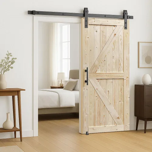 Miniatura 30 de S&Z TOPHAND Puerta de granero nudosa con refuerzo británico sin terminar de 36 pulgadas x 96 pulgadas con kit de herrajes para puerta corredera