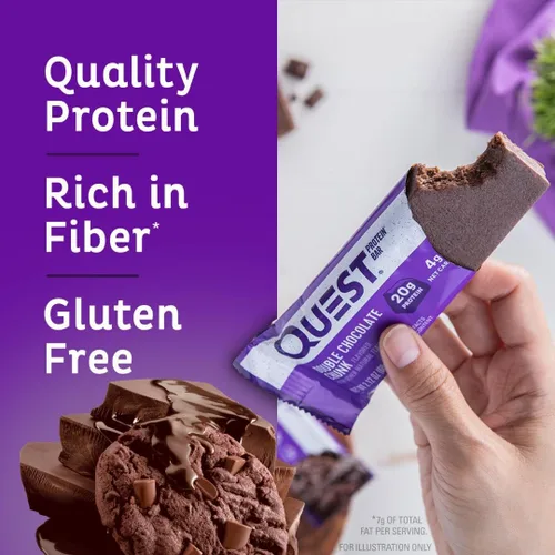Miniatura 3 de Quest Nutrition Barras de proteína con trozos de chocolate doble, barras de 20g de proteína, 1g de azúcar, 4g de carbohidratos netos, sin gluten