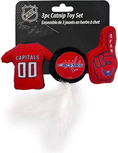 Miniatura 8 de NHL Boston Bruins - Juego completo de 3 juguetes de peluche para gatos: jersey, disco de hockey con plumas y ventilador #1. Relleno de hierba gatera