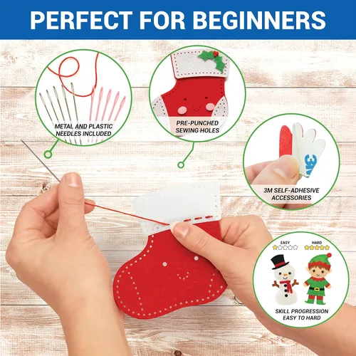 Miniatura 5 de Craftorama Kit de costura para niños, divertido y educativo juego de manualidades de Navidad para niños y niñas de 7 a 12 años, cose tu propio