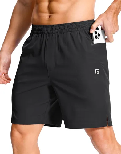 Miniatura 36 de GGJ Pantalones cortos deportivos ligeros para hombre con 2 bolsillos con cremallera de 7/5/9 pulgadas, pantalones cortos de tenis de secado rápido
