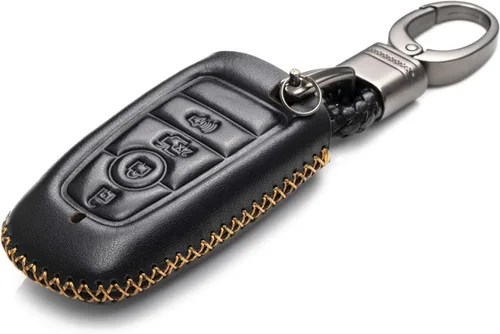 Miniatura 2 de Vitodeco Funda protectora de cuero para llavero inteligente compatible con Ford (modelos 2018 - 2026), 4 botones, color negro Negro/Rojo