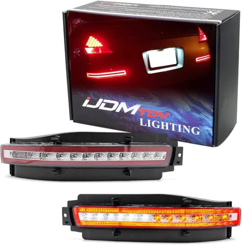Miniatura 9 de iJDMTOY Lente transparente con interior rojo oscuro todo en uno LED completo parachoques inferior Lámparas traseras compatibles con Nissan 2003-2009