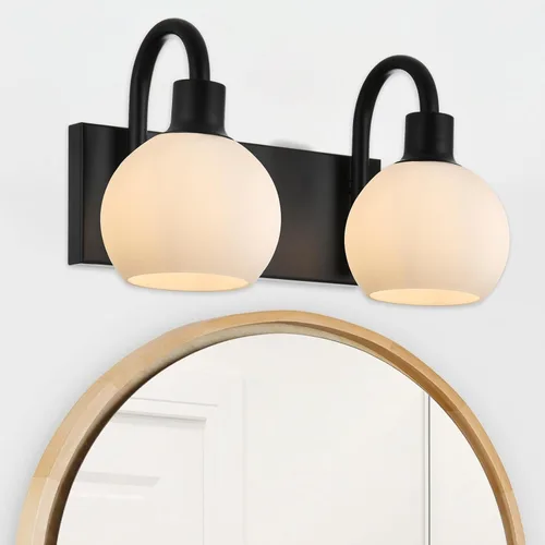 Miniatura 19 de Modernas Bombillas de Luz de Tocador de 3 Luces en Negro, Iluminación de Baño de Granja de Metal con Globo de Vidrio Semiesférico para Pasillo