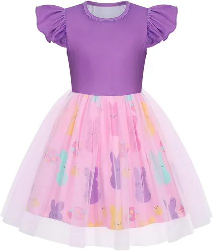 Miniatura 11 de WonderBabe Vestido de tul para niñas pequeñas, traje de unicornio, manga con volantes, ropa de cumpleaños, vacaciones, falda tutú casual de sirena