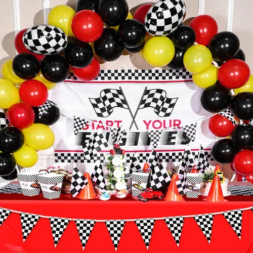 Miniatura 5 de Irenare 2 hojas de suministros para fiesta de cumpleaños de autos, decoraciones de fiesta de carreras, mantel de carretera, tapete de pista