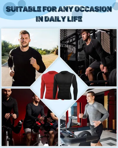 Miniatura 6 de Hicarer Paquete de 6 camisas de compresión atlética para hombre, camisetas de manga larga para entrenamiento, correr, camisetas deportivas