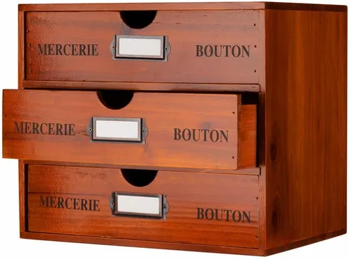 Miniatura 10 de Caja de almacenamiento de madera, organizador de escritorio rústico con 3 cajones, accesorios de escritorio de oficina, estante grande
