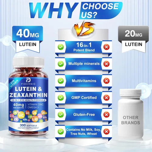 Miniatura 6 de Suplemento de luteína y zeaxantina AREDS 2 Plus+, vitaminas para los ojos, 40 mg de luteína y 8 mg de zeaxantina con vitaminas C, E, zinc, omega-3