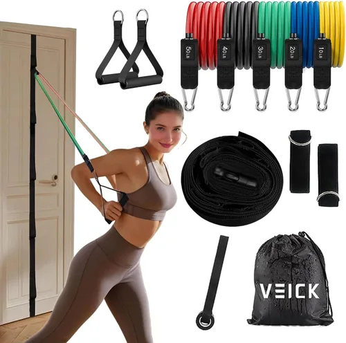 Miniatura 10 de VEICK Bandas de resistencia, bandas de ejercicio, bandas de entrenamiento, bandas de resistencia para entrenar con asas para hombres y mujeres