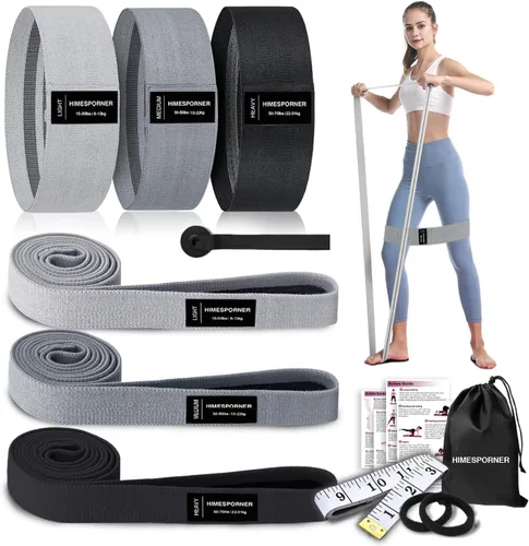 Miniatura 10 de HIMESPORNER 9 PCS Fabric Resistance Bands Set for Working Out, Non-Slip Exercise Booty Bands for Women & Men Leg and Glutes with Hair Ties and Tape
