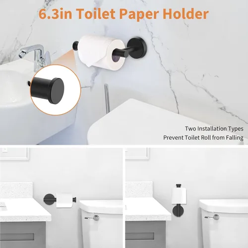 Miniatura 4 de Cilee Juego de accesorios de baño de 10 piezas, color negro mate, paquete de 2 accesorios de baño de 5 piezas, incluye soporte para papel higiénico