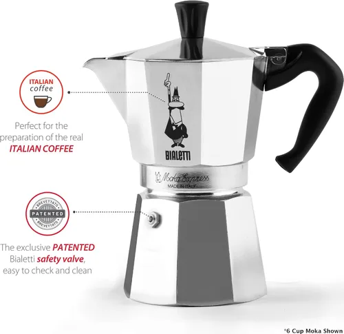 Miniatura 3 de Bialetti Express Moka Pot, 6 tazas y café, aluminio plateado