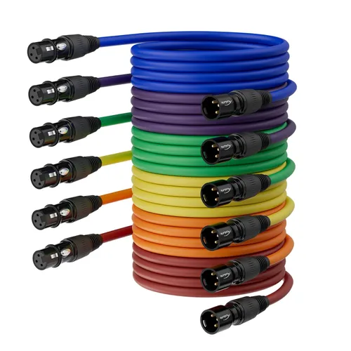 Miniatura 8 de Cables XLR, macho a hembra de 10 pies, chapado en oro, 3 pines, cable de micrófono codificado por color, paquete de 2