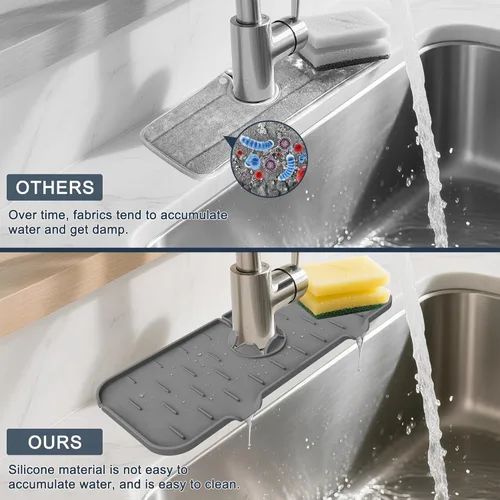 Miniatura 4 de Protector contra salpicaduras para grifo de cocina, alfombrilla de silicona para atrapar agua, almohadilla de drenaje para fregadero detrás del Gris