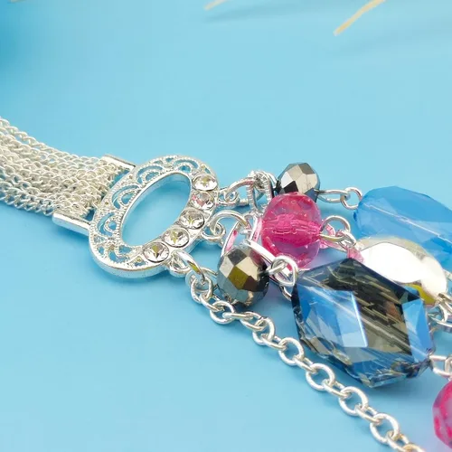 Miniatura 5 de Bocar Collar de cadena multicapa para mujer con esmalte de color de cristal
