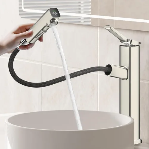Miniatura 18 de HANLIAN Grifo extraíble de baño de un solo orificio con boquilla giratoria, grifo de una manija para lavabo de baño, grifo de baño moderno con Cromo