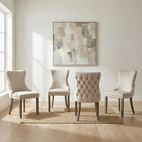 Miniatura 23 de OVENTA Juego de 4 sillas de comedor modernas tapizadas con respaldo completo, sillas de comedor de terciopelo dorado con patas de madera maciza