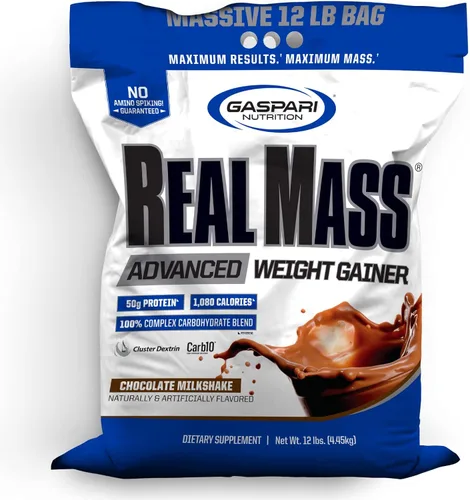 Gaspari Nutrition Masa real: ganador de peso avanzado, mezcla de proteínas y carbohidratos complejos, 1.76 oz de proteína, 0.56 oz de EAA, sin