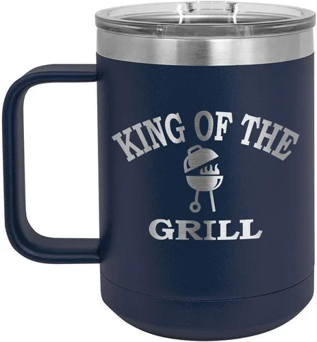 Miniatura 19 de King Of The Grill Black Taza de café de 15 oz con tapa deslizante Taza de café de viaje aislada Idea de regalo para barbacoa y parrilla