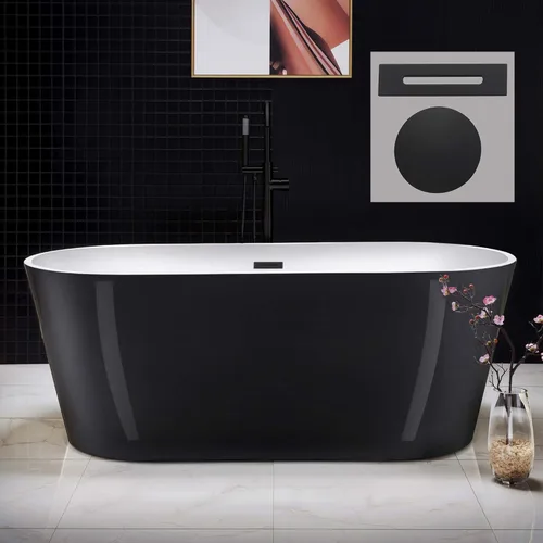 Miniatura 15 de WOODBRIDGE Bañera de remojo acílica independiente de 67 pulgadas con blanco, drenaje y desbordamiento en Matte, BTA1513-MB-Drain &O+ almohada, negro
