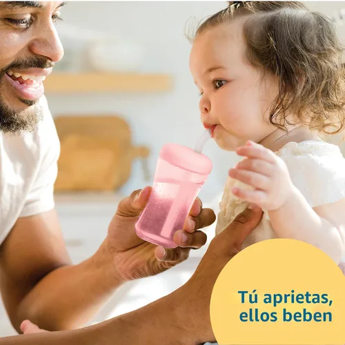Miniatura 3 de The First Years Squeeze & Sip Vasos con Pajita para Niños Pequeños - Vaso de Transición Sippy Cup Exprimible con Pajita de Silicona - Suministros